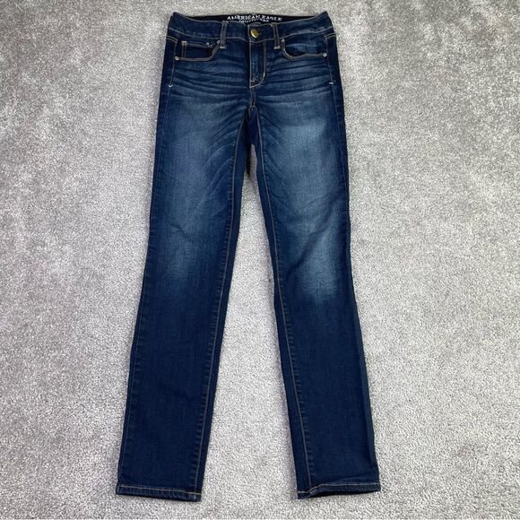 American Eagle Jeans Women's 2 Blue Skinny Low Rise Dark Denim Stretch - Picture 1 of 12